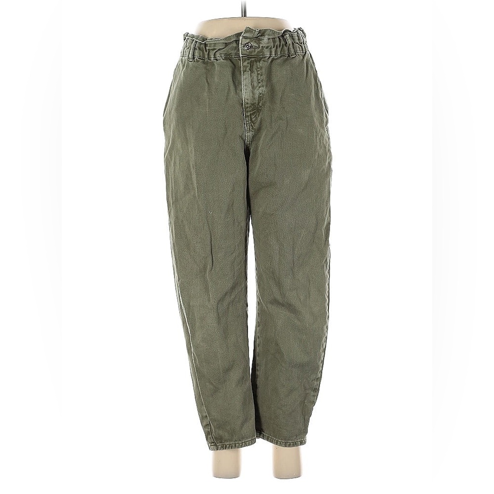 Zara High Waist Paper Bag Mom Jeans, Olive Green Color, Size 4